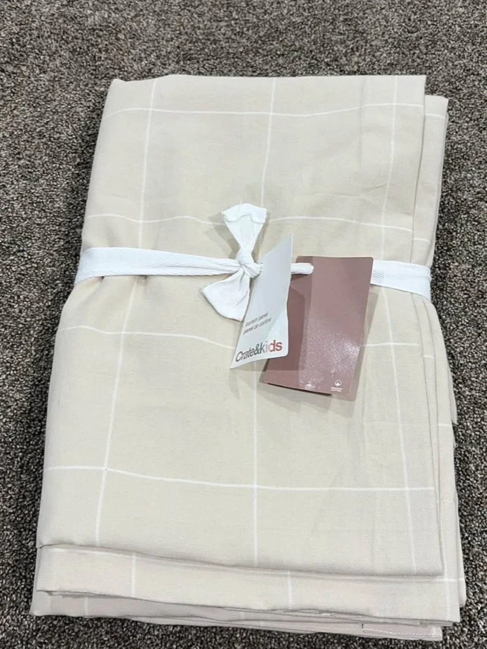 Crate&Barrel Beige Windowpane Blackout Curtains